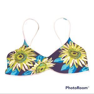 Aerie Scoop Swim Bikini Top Blue Green Sunflower Size XL